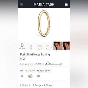 Maria Tash Plain Gold Hoop Earring